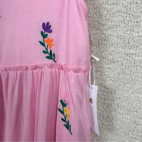 J.Marie Dress Womens M Pink Tiered Embordered Floral Lined Boho Linen Blend Midi - Picture 5 of 13